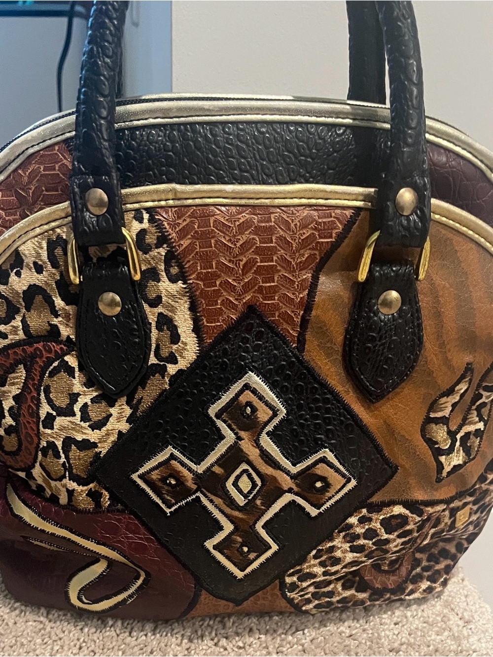 RARE Vintage 80s NAS Bag Alentino Patchwork Animal Print Satchel